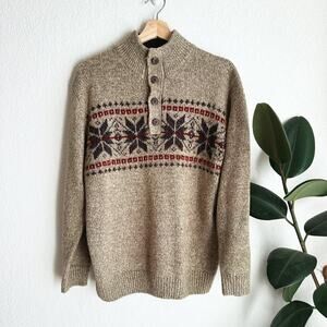 VTG Tricots St Raphael Mens Snowflake Fair Isle Sweater Large Button Holiday